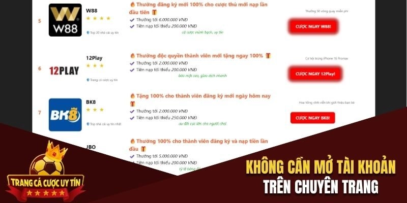 Không cần mở tài khoản trên chuyên trang